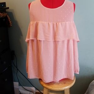 Pink sheer cold shoulder top